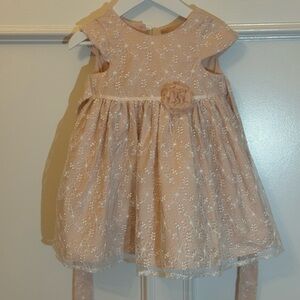Laura Ashley London Elegant Lace Toddler Dress in Baby Pink and Cream